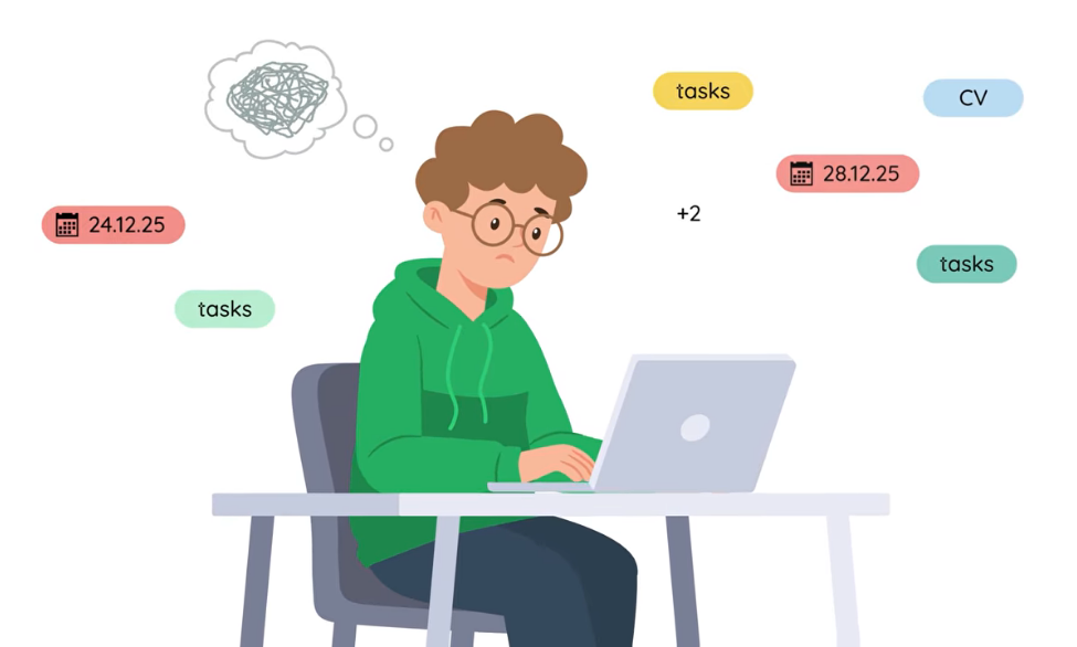 Person sitting at desk using laptop trying to make plans.